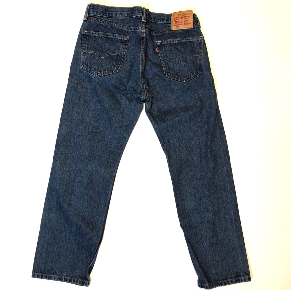 34x30 Levi’s 505 Men’s Regular Fit Dark Blue Jeans - Picture 6 of 8